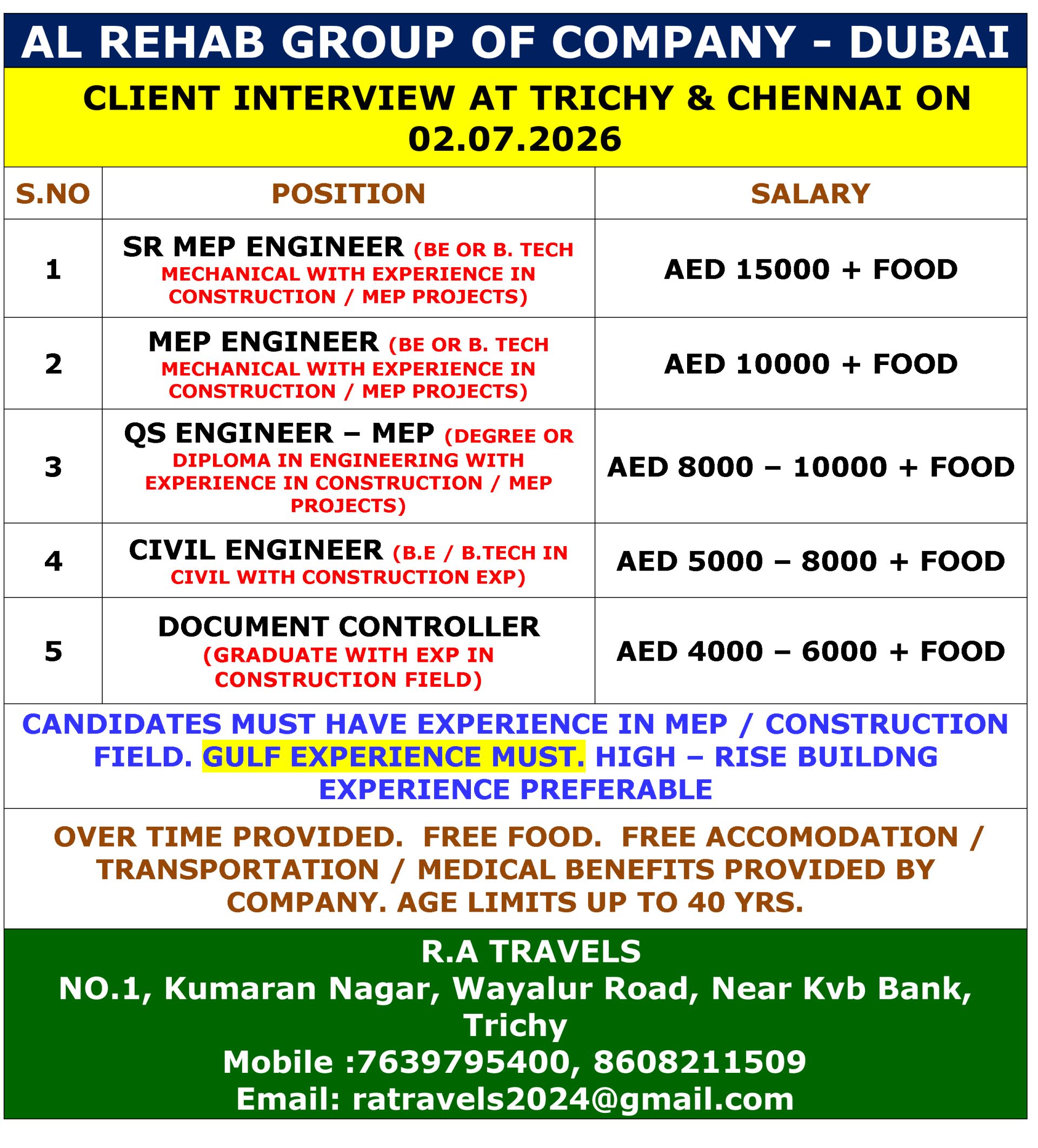 ENGINEERS — R.A Travels, DUBAI, DUBAI