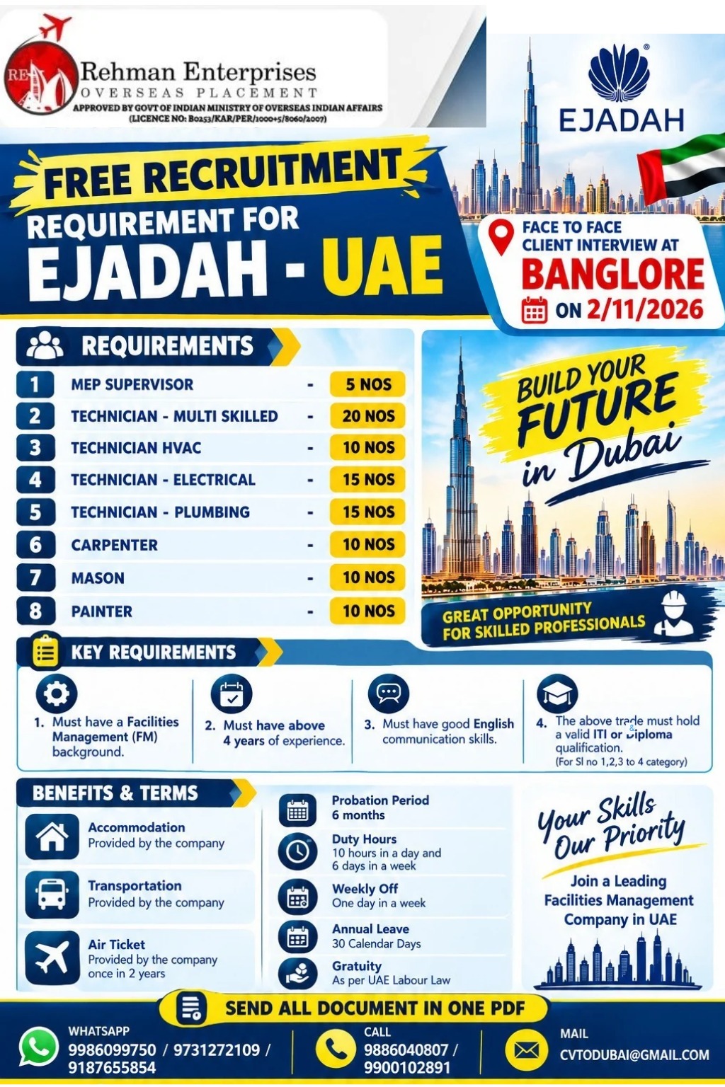 Free Recruitment for EJADAH - UAE — Rehman Enterprises, United Arab Emirates