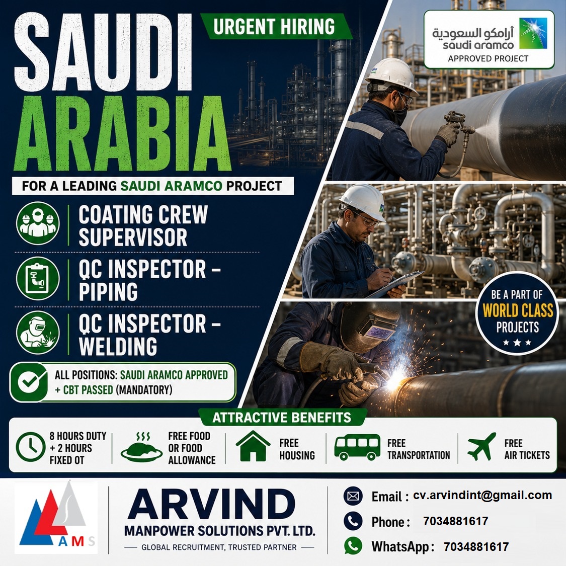 QC Inspector — ARVIND MANPOWER SOLUTIONS PVT LTD, Saudi Arbia, Saudi Arbia