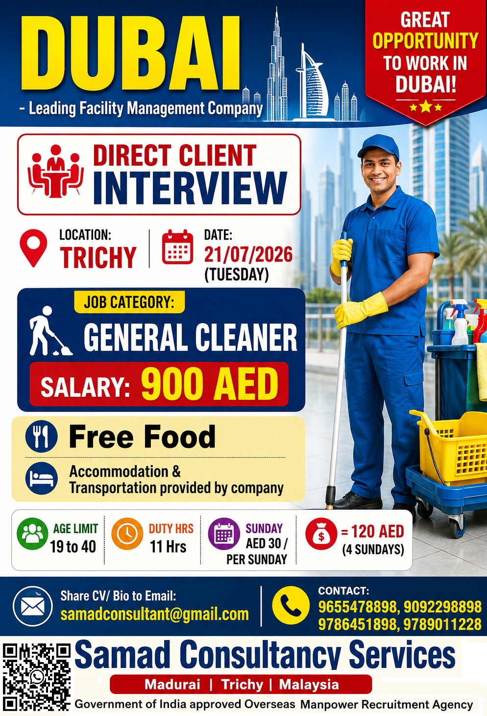 DUBAI - LEADING FACILITY MANAGEMENT COMPANY,  DIRECT INTERVIEW AT TRICHY ON 21/07/2026 (TUESDAY) — Samad Consultancy Services, India