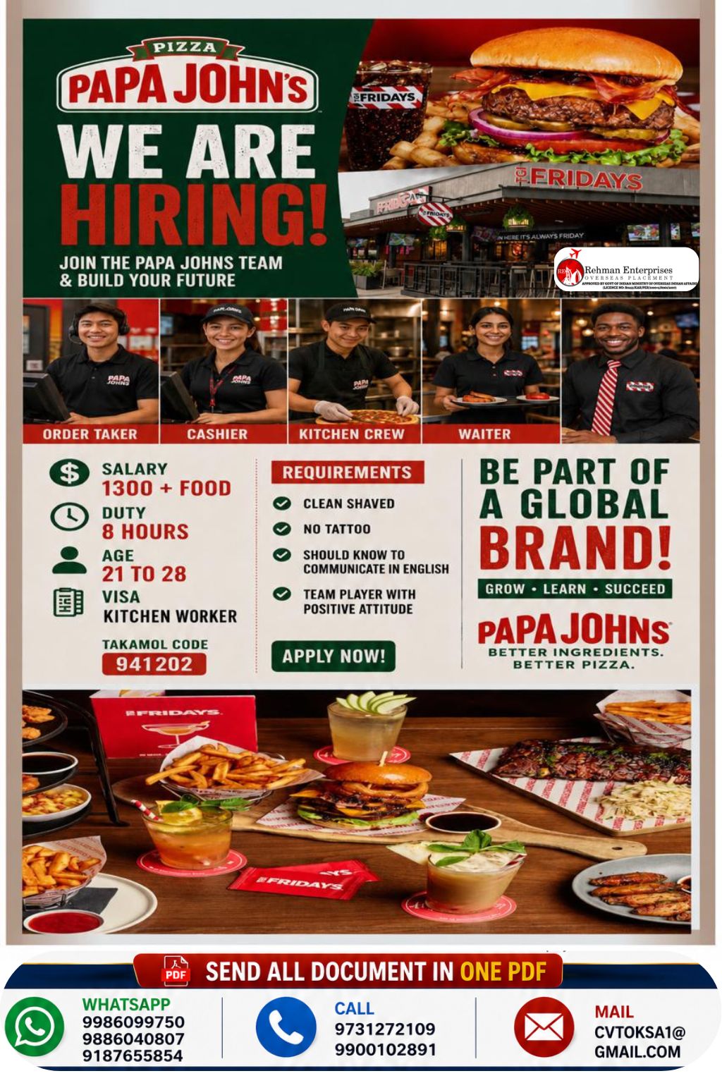 Multiple Positions at Papa Johns — Rehman Enterprises, India, India