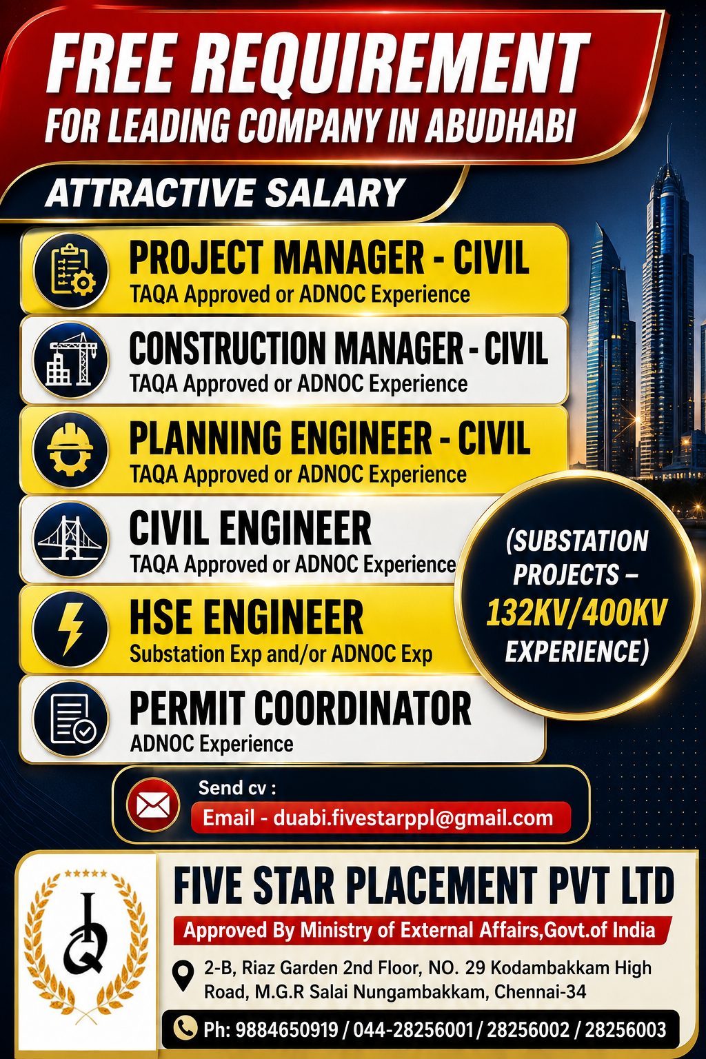 FREE REQUIREMENT  FOR ABUDHABI