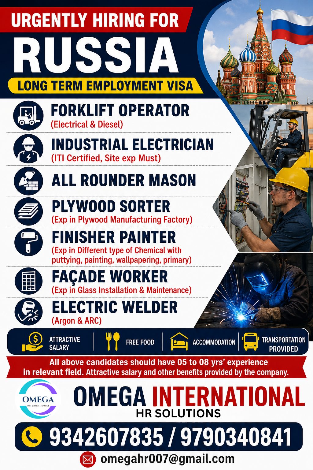 URGENT HIRING  FOR RUSSIA — OMEGA INTERNATIONAL HR SOLUTIONS, RUSSIA, RUSSIA