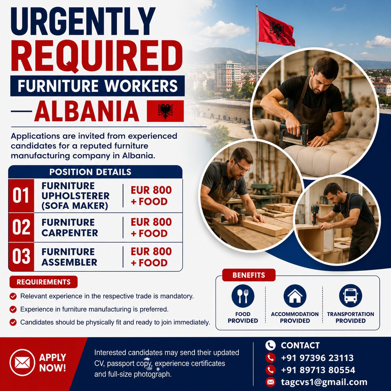 Urgently Required – Furniture Workers – Albania