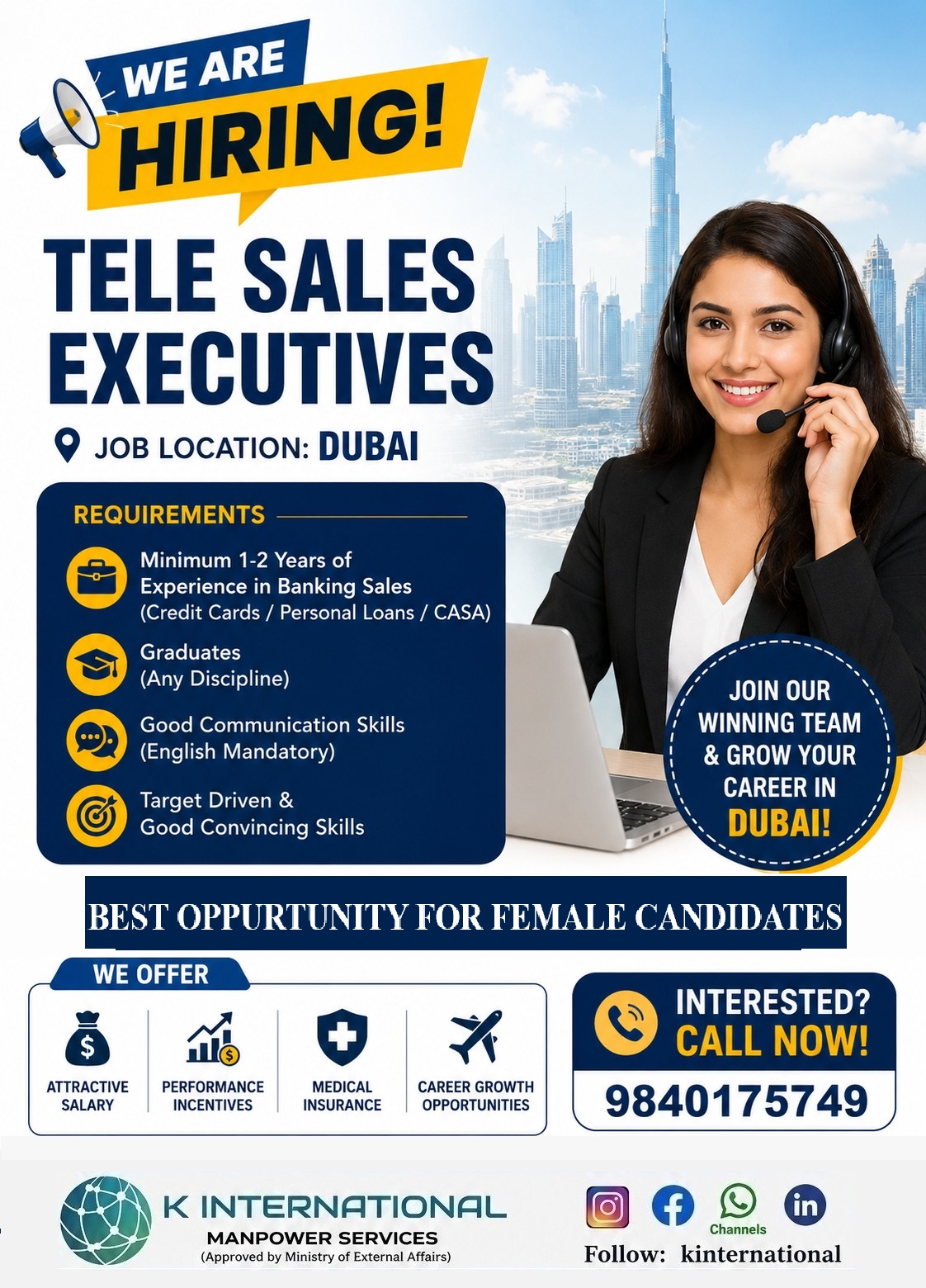 Tele Sales Executives -FEMALE CANDIDATES — K International, UAE, UAE