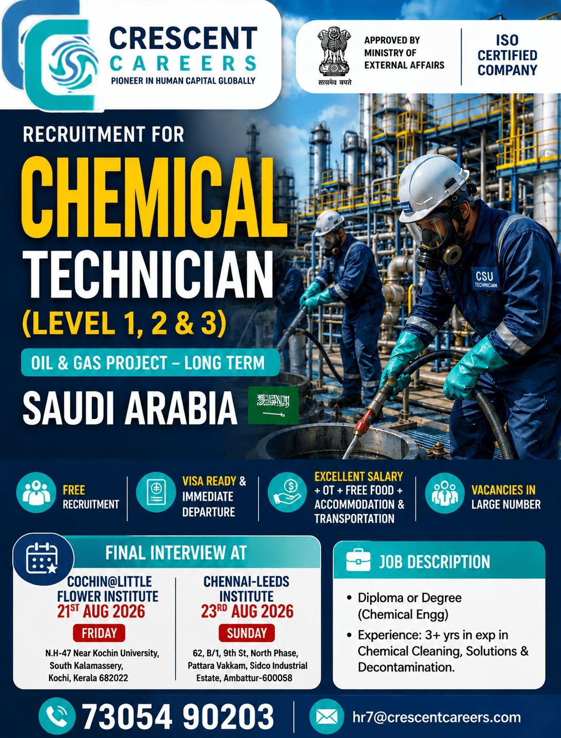 Chemical Technician (Level 1, 2 & 3) — Crescent Careers, Saudi Arabia, Saudi Arabia