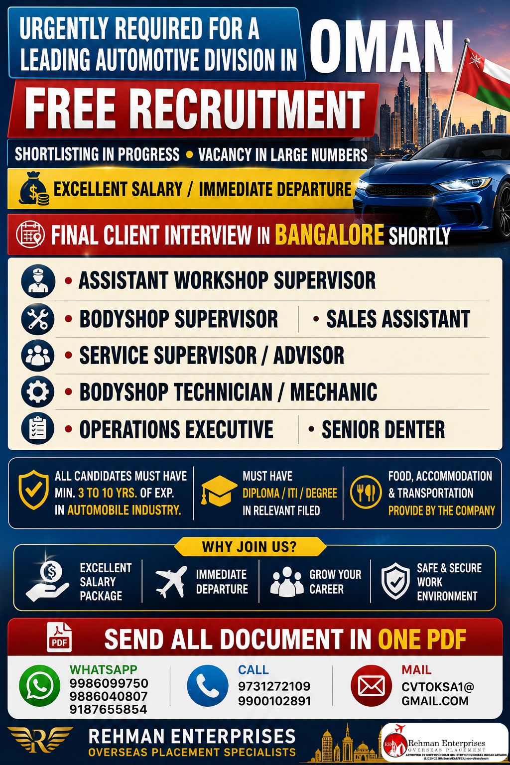 Automotive Division Positions — Rehman Enterprises, Oman