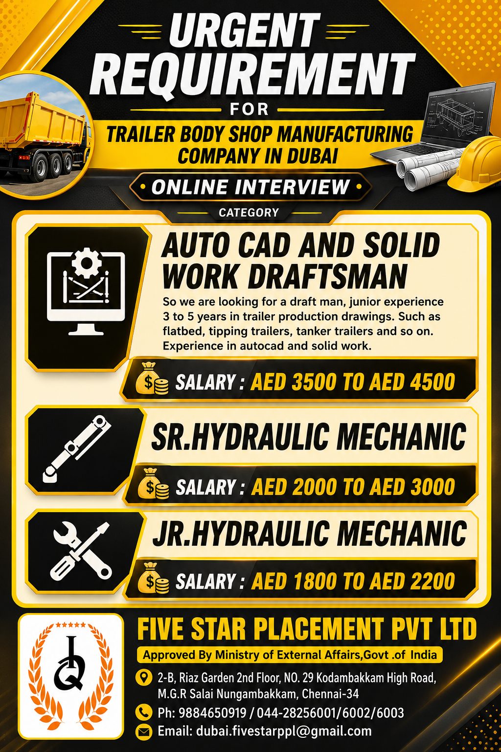 URGENT REQUIREMENT FOR TRAILER BODY SHOP MANUFACTURING COMPANY IN DUBAI - ONLINE INTERVIEW