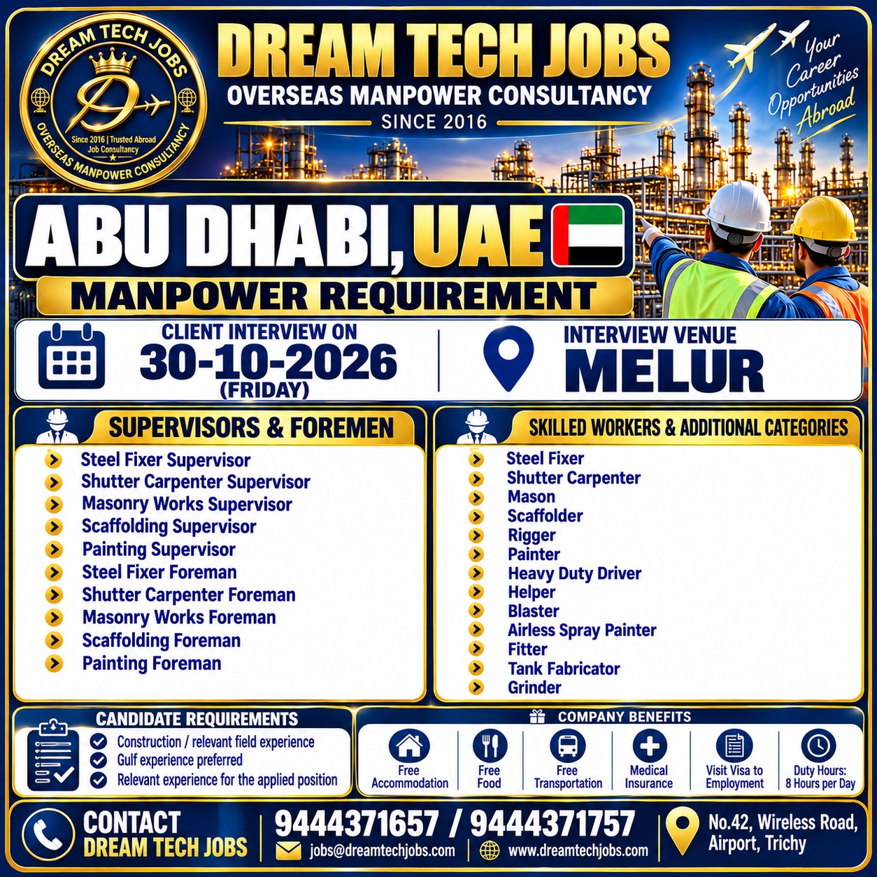Abu Dhabi, UAE Manpower Requirement