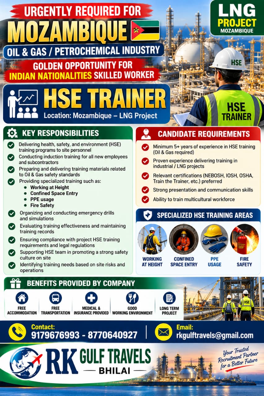 HSE TRAINER REQUIRED FOR LNG PROJECT - MOZAMBIQUE