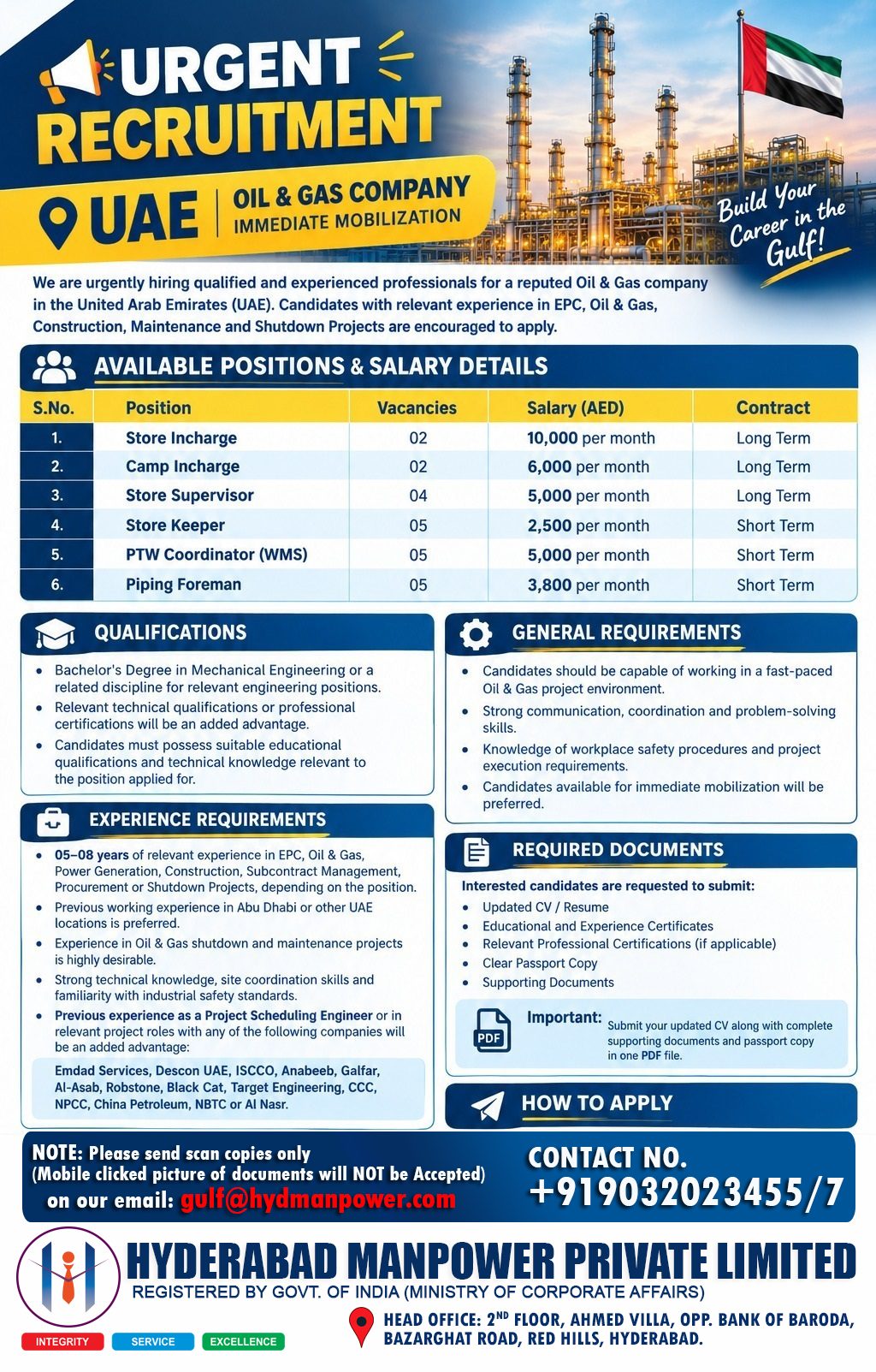 Hiring Muti Positions for Oil & Gas Co. UAE — Shaik Sahil, UAE
