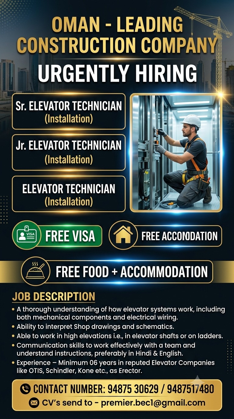 elevator technician — Premier Travels, oman, oman