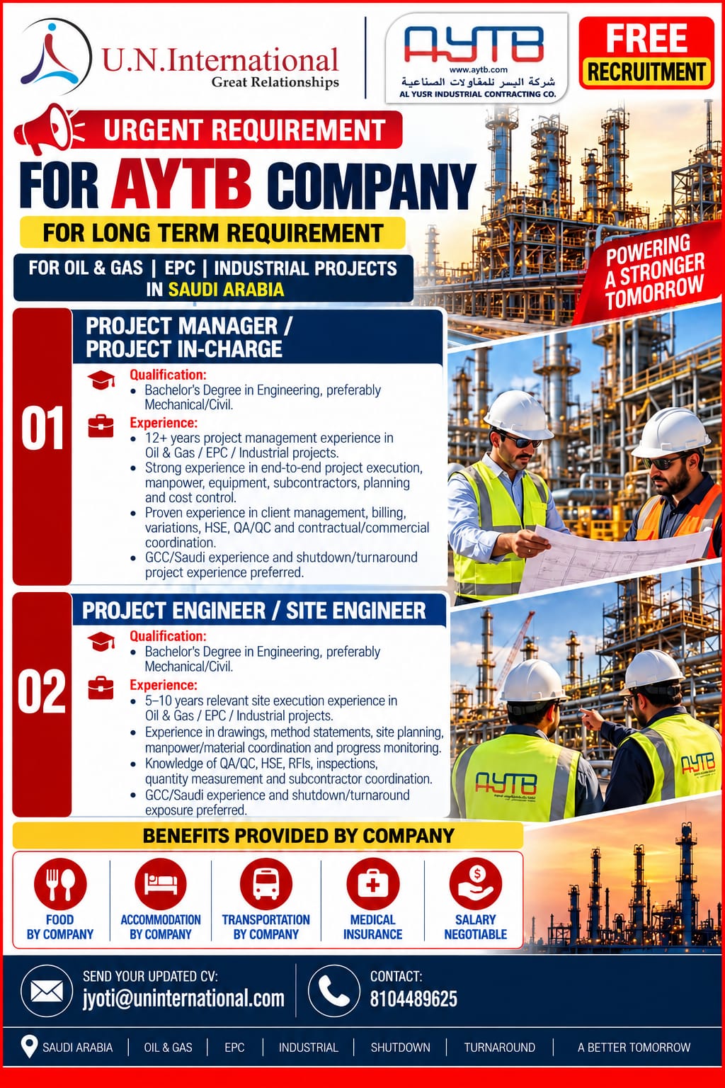 URENGENT REQUIREMENT FOR PROJECT MANAGER & ENGINEER