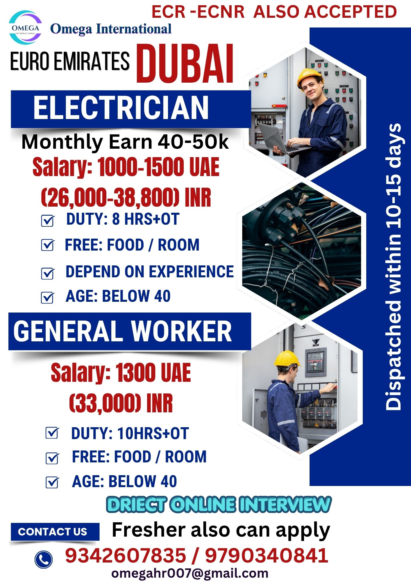 ELECTRICIAN AND GENERAL HELPERS — OMEGA INTERNATIONAL HR SOLUTIONS, DUBAI, DUBAI