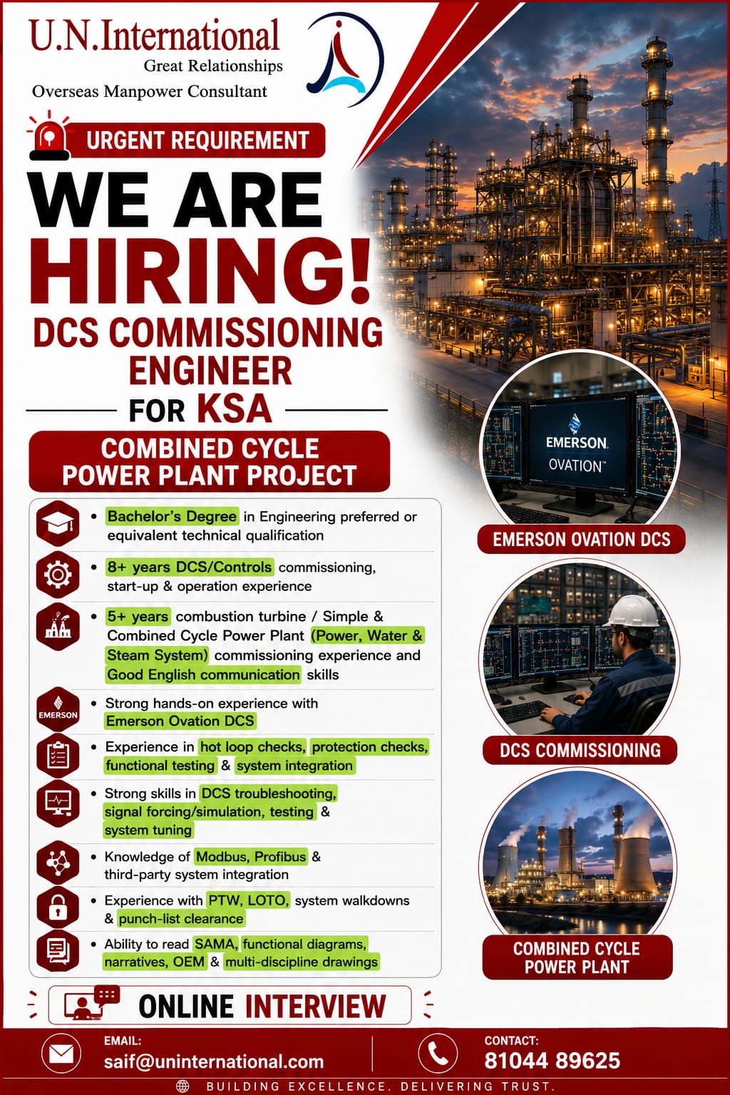 Urgent Requirement for DCS Commissioning Engineer