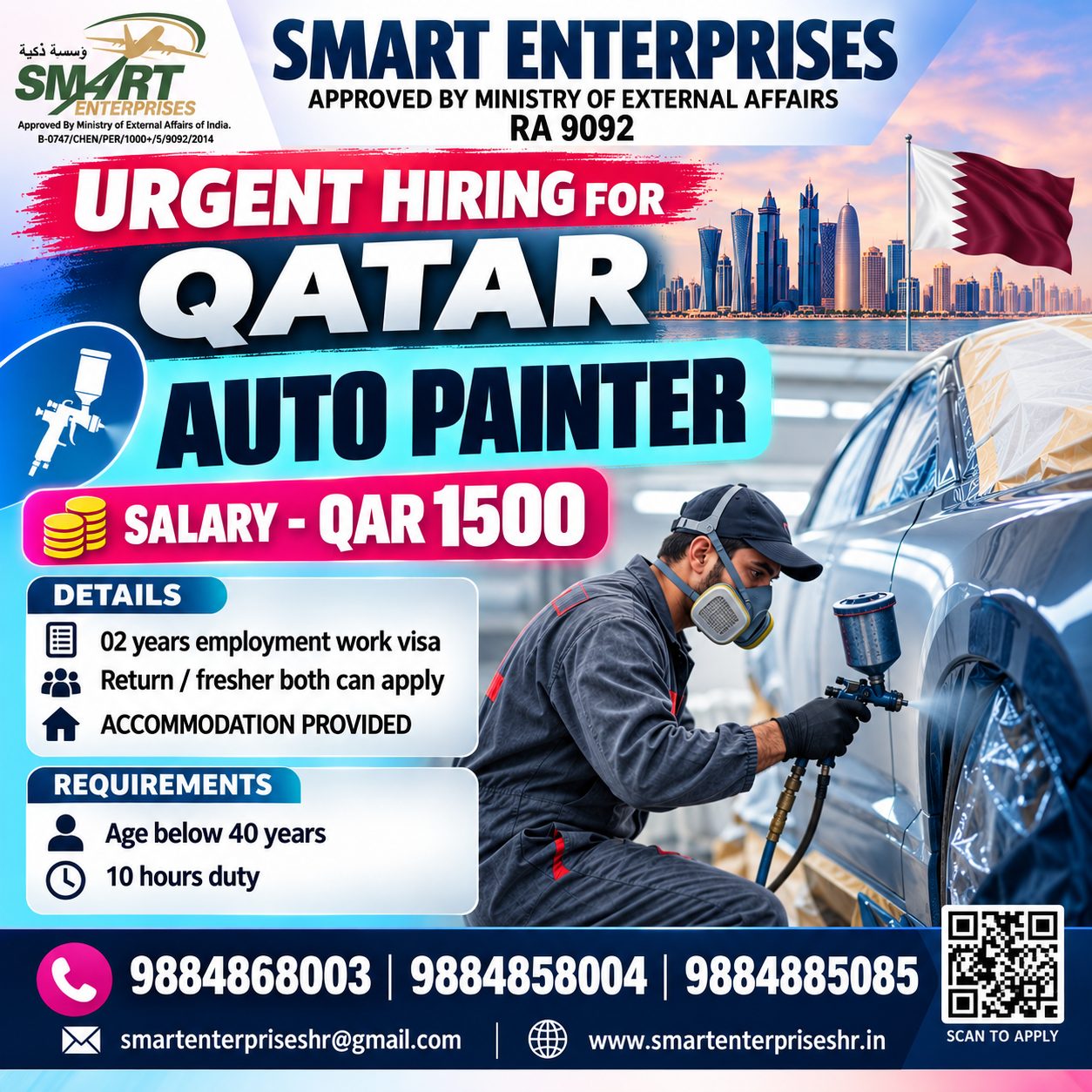 AUTO PAINTER QATAR — smartenterpriseshr@gmail.com, QATAR