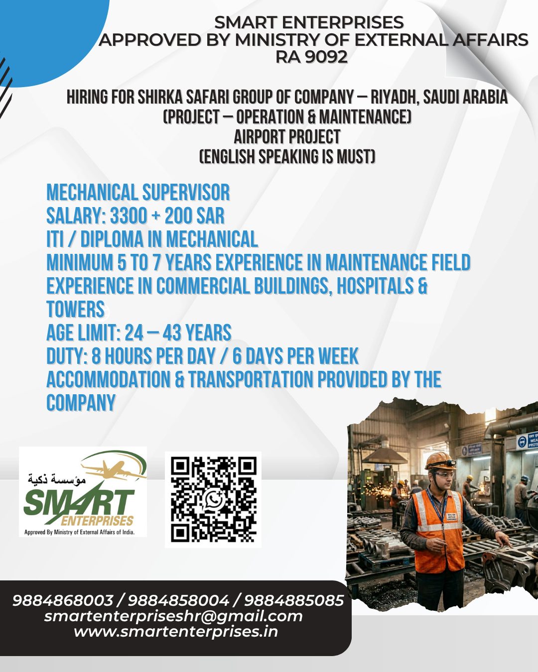 Mechanical Supervisor — smartenterpriseshr@gmail.com, SAUDI ARABIA, SAUDI ARABIA