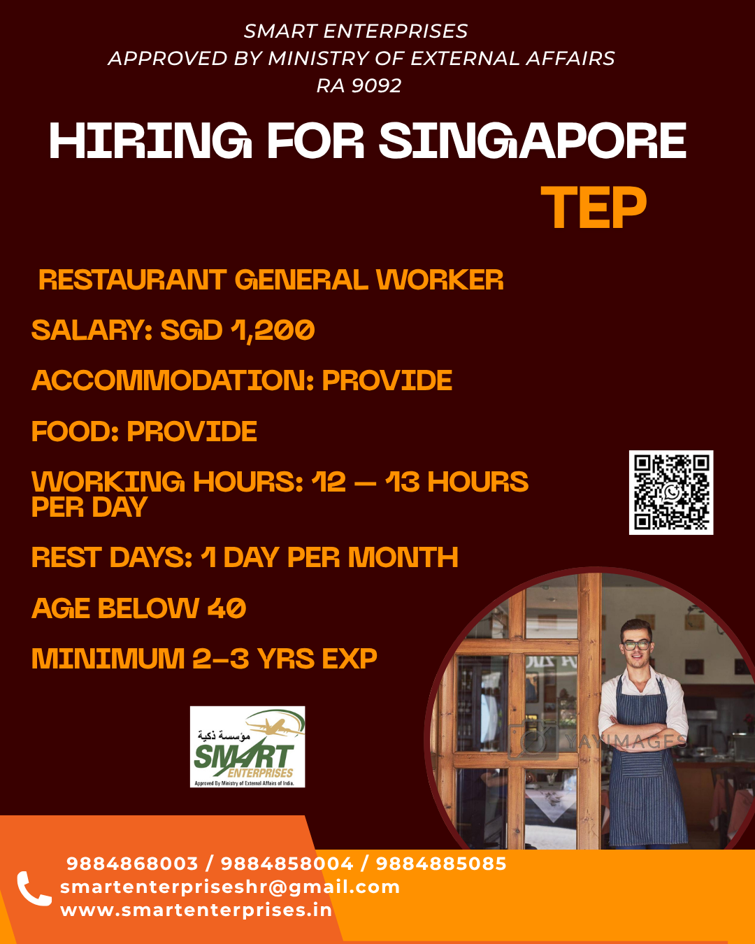 Restaurant General Worker — smartenterpriseshr@gmail.com, SINGAPORE, SINGAPORE