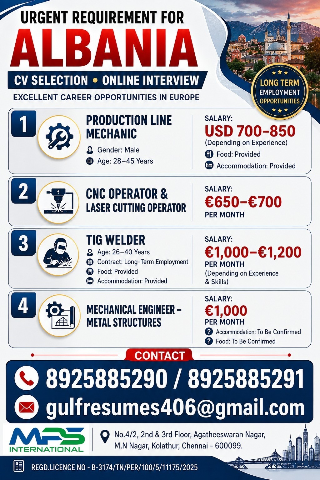 Urgent Requirement for Albania