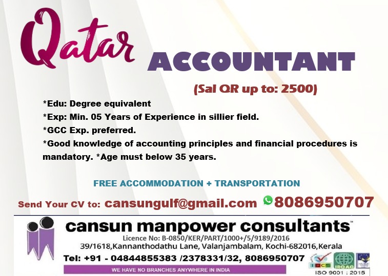 Urgently Required for Qatar — Cansun Manpower Consultants, Qatar, Qatar