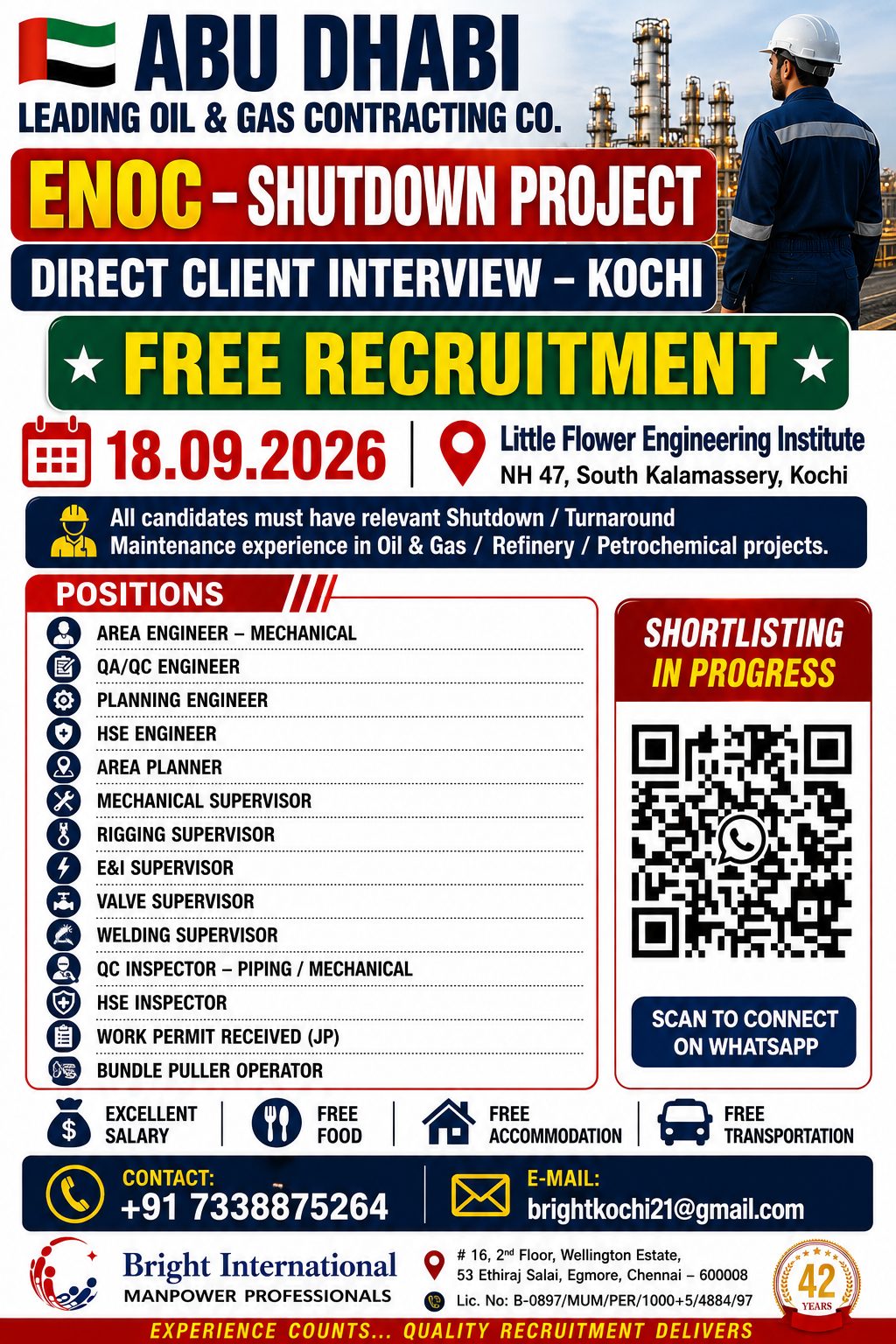KOCHI ON 18.09.2026 - FREE RECRUITMENT - SHUTDOWN