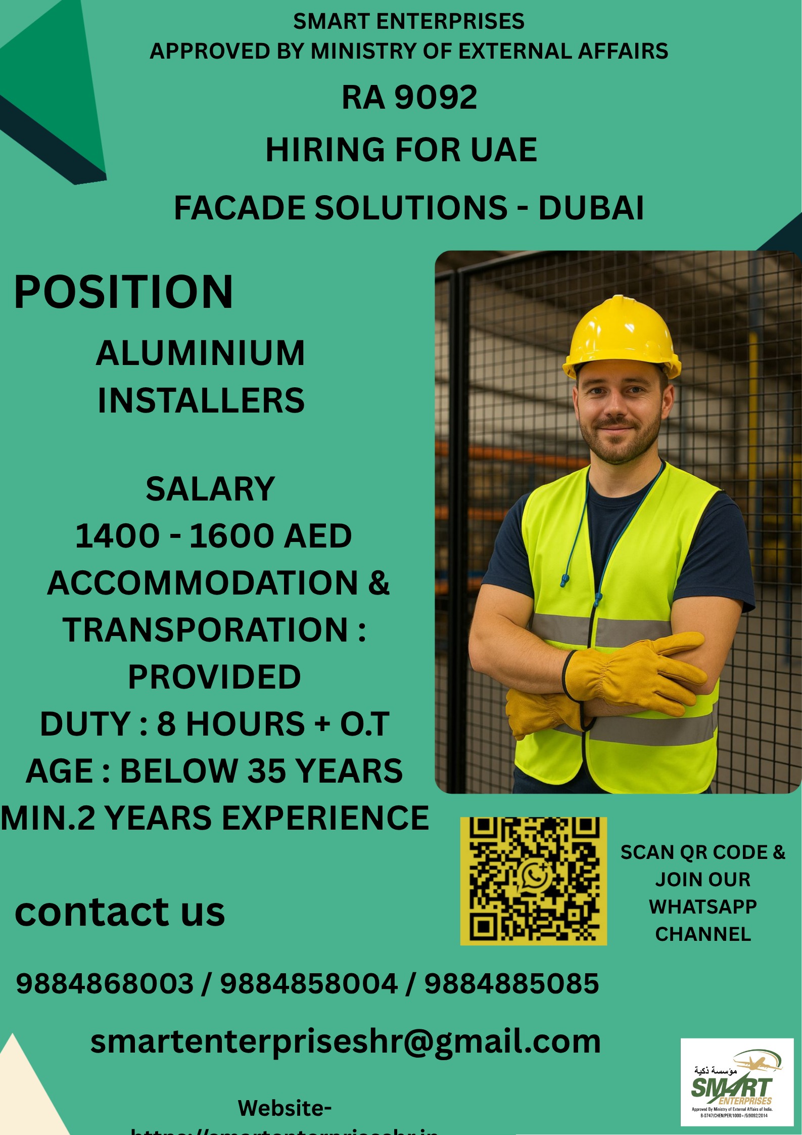 ALUMINIUM INSTALLER — smartenterpriseshr@gmail.com, UAE, UAE