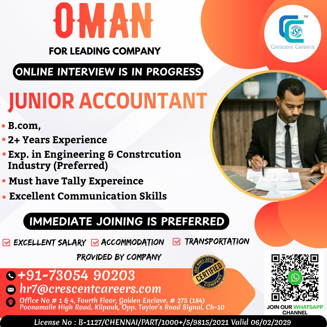 Junior Accountant — Crescent Careers, Oman