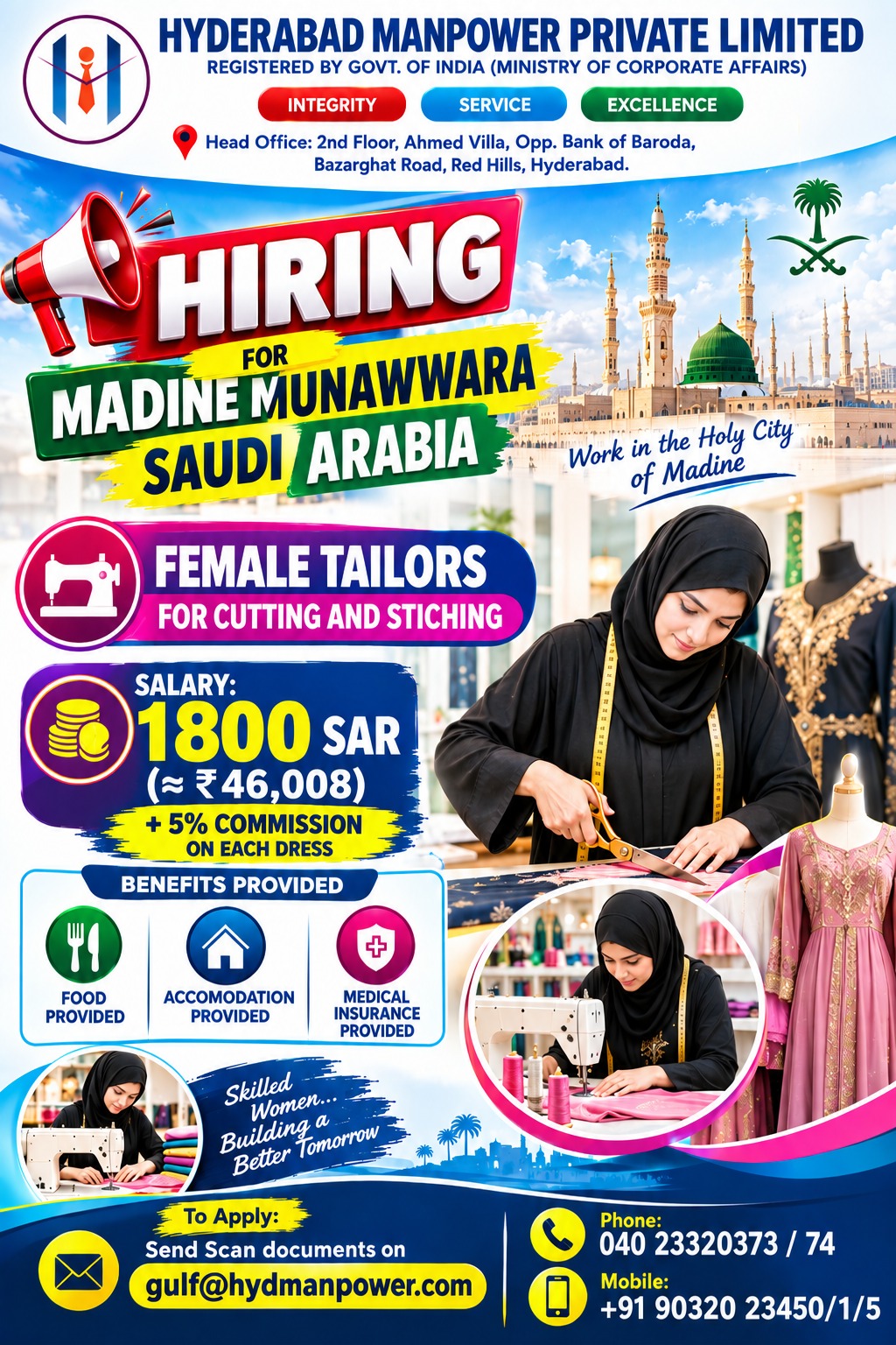 Hiring Female Tailor's for KSA