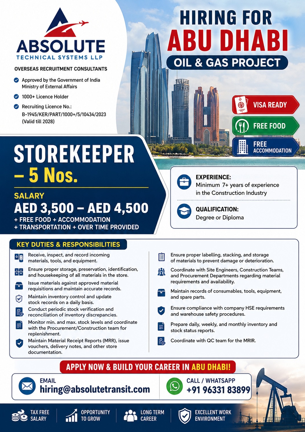 Storekeeper - Abu Dhabi Oil & Gas Project — Absolute Technical Systems LLP, United Arab Emirates, United Arab Emirates