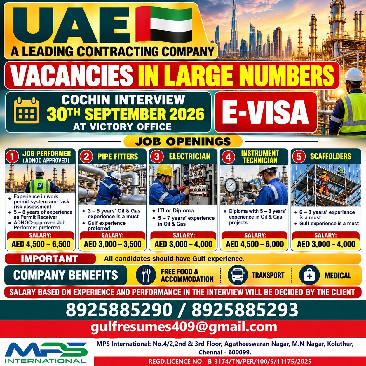 Vacancies in Large Numbers - UAE Contracting Company
