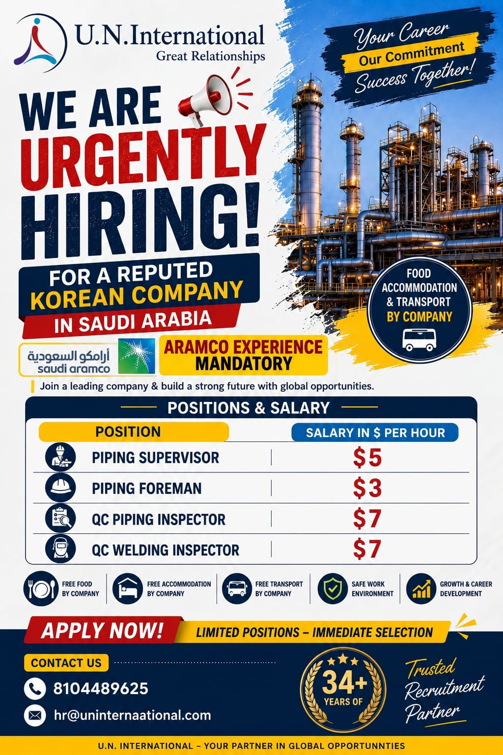 URGENT REQUIREMENT FOR LEADING KOREAN COMPANY IN KSA