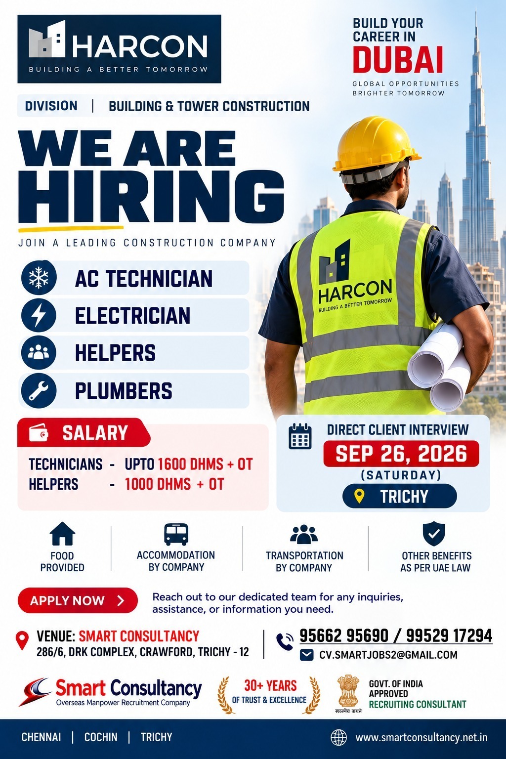 Dubai – Building & Tower Construction | Interview: 26 September 2026, Saturday, Trichy