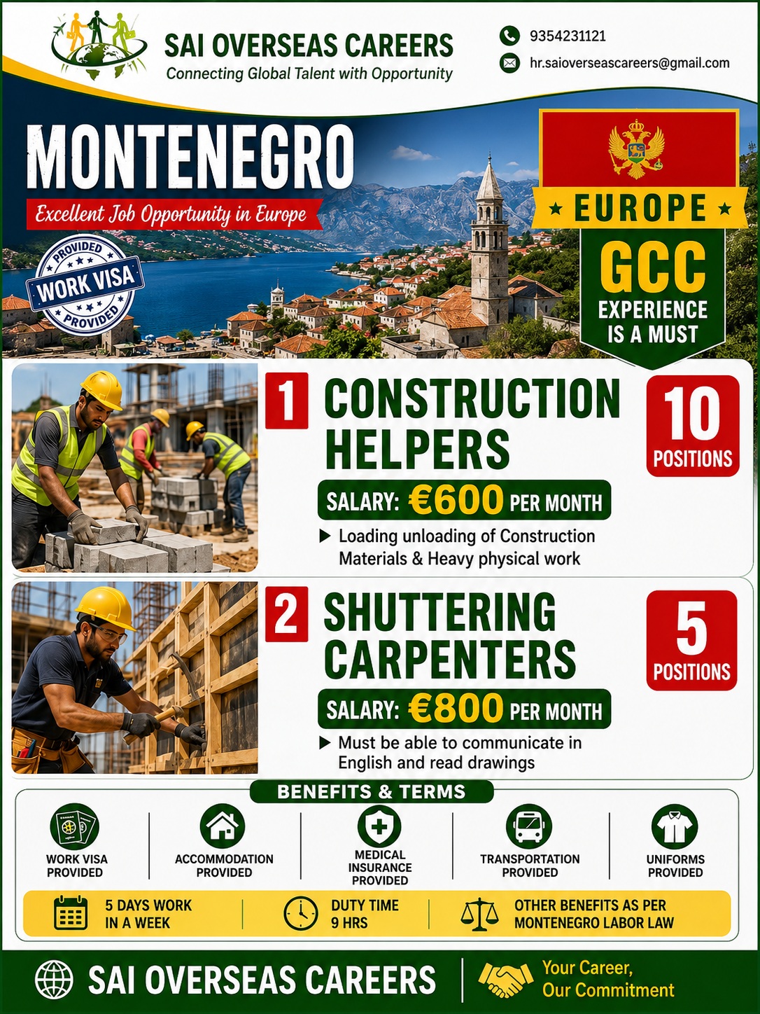 URGENT HIRING FOR MONTEREGRO