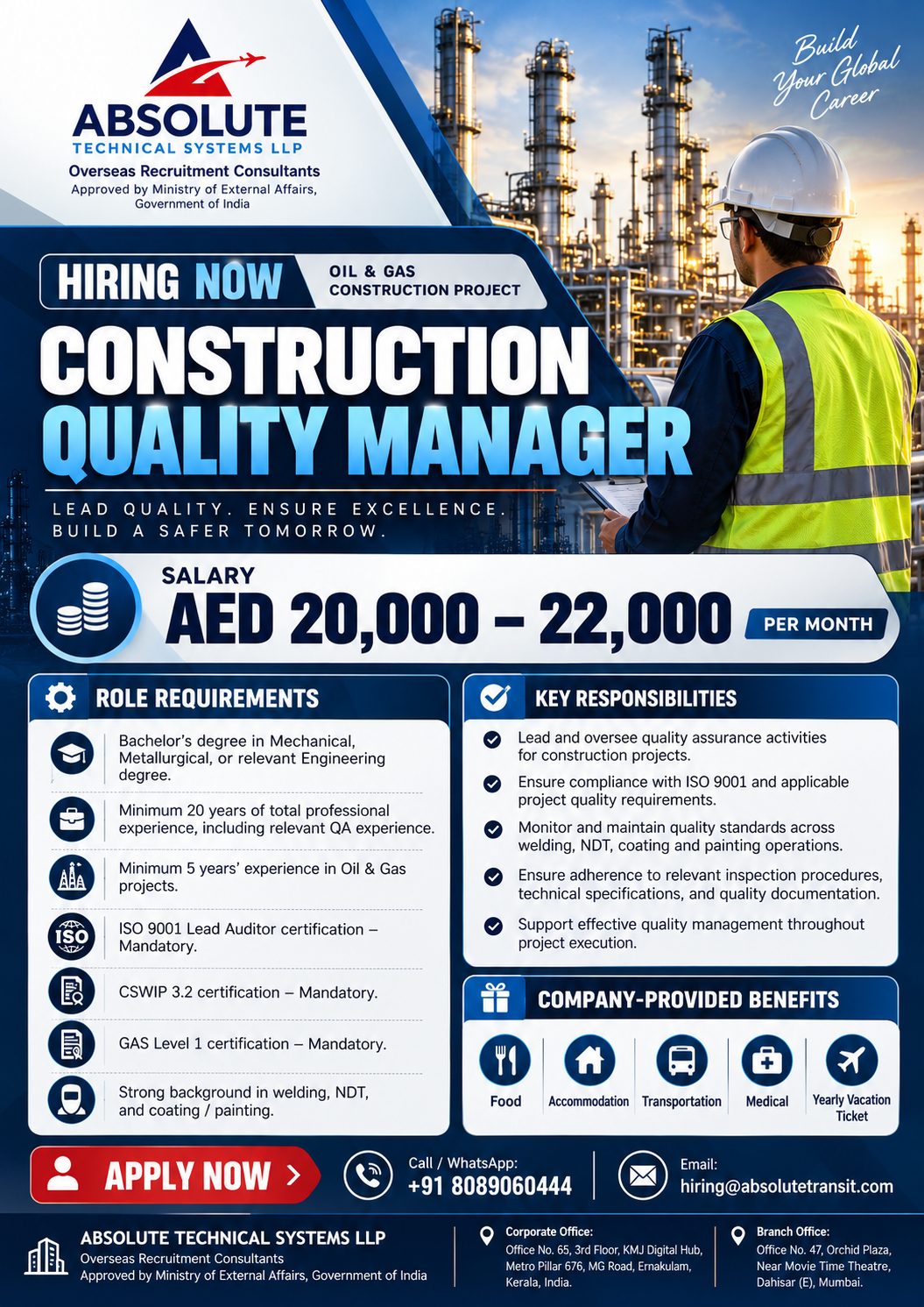 Construction Quality Manager — Absolute Technical Systems LLP, UAE, UAE