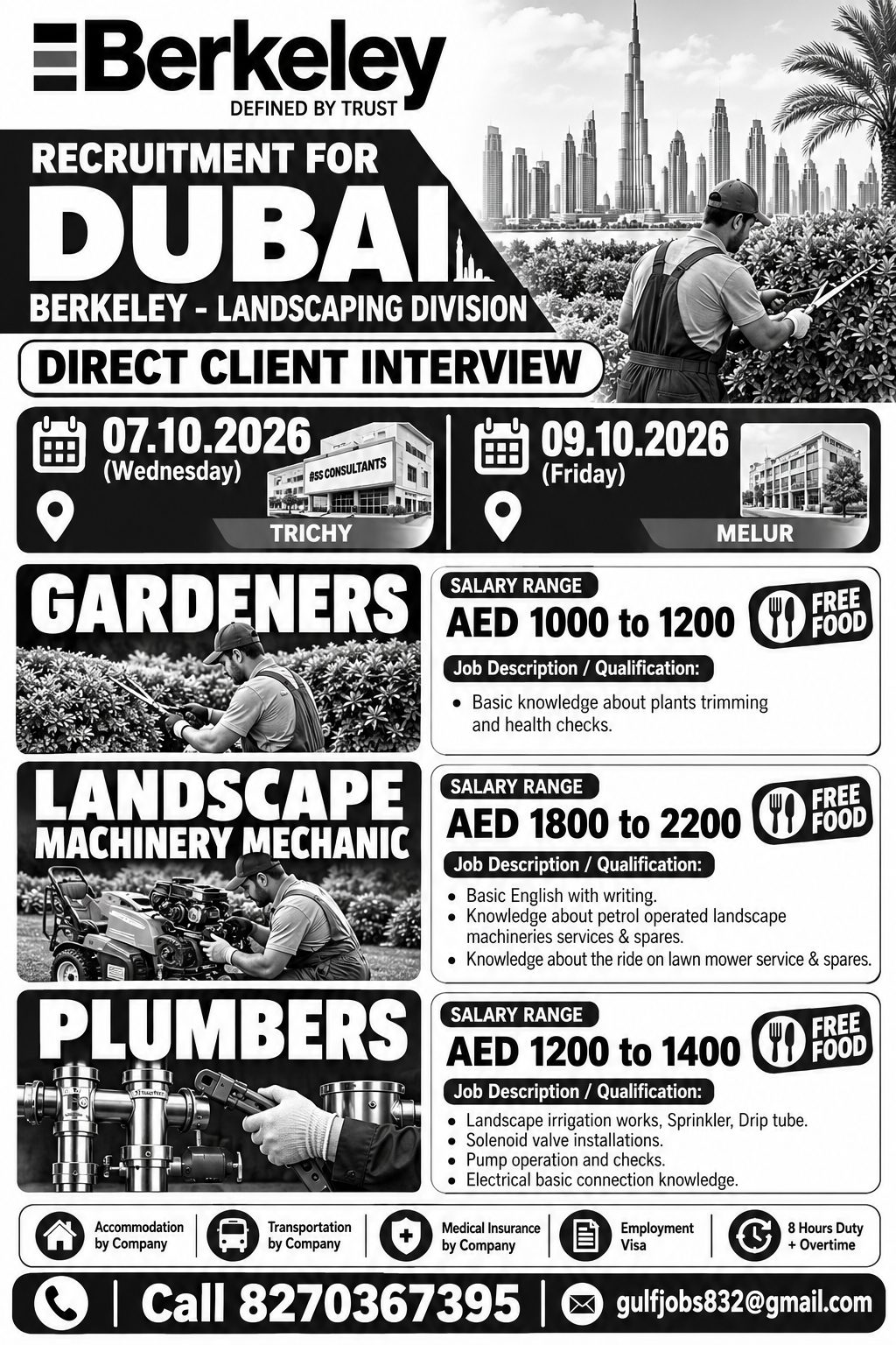 ##Recruitment for Dubai - Berkeley Landscaping Division — VG TRAVELS, United Arab Emirates, United Arab Emirates