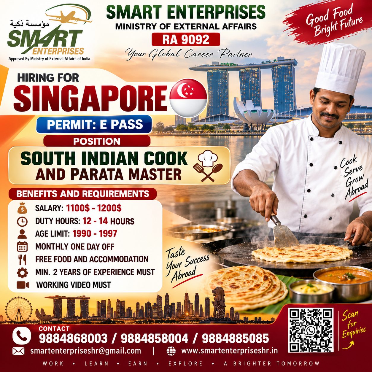REQUIRE SOUTH INDIAN COOK AND PARATA MASTER