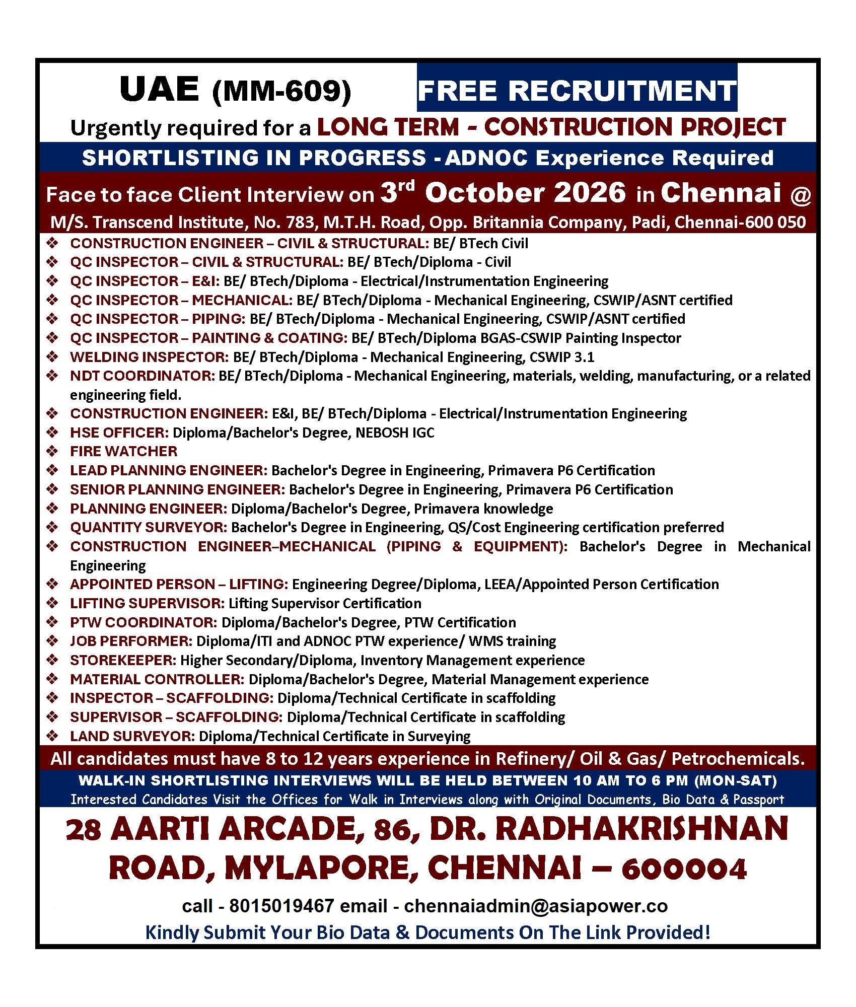 FREE RECRUITMENT FOR UAE
