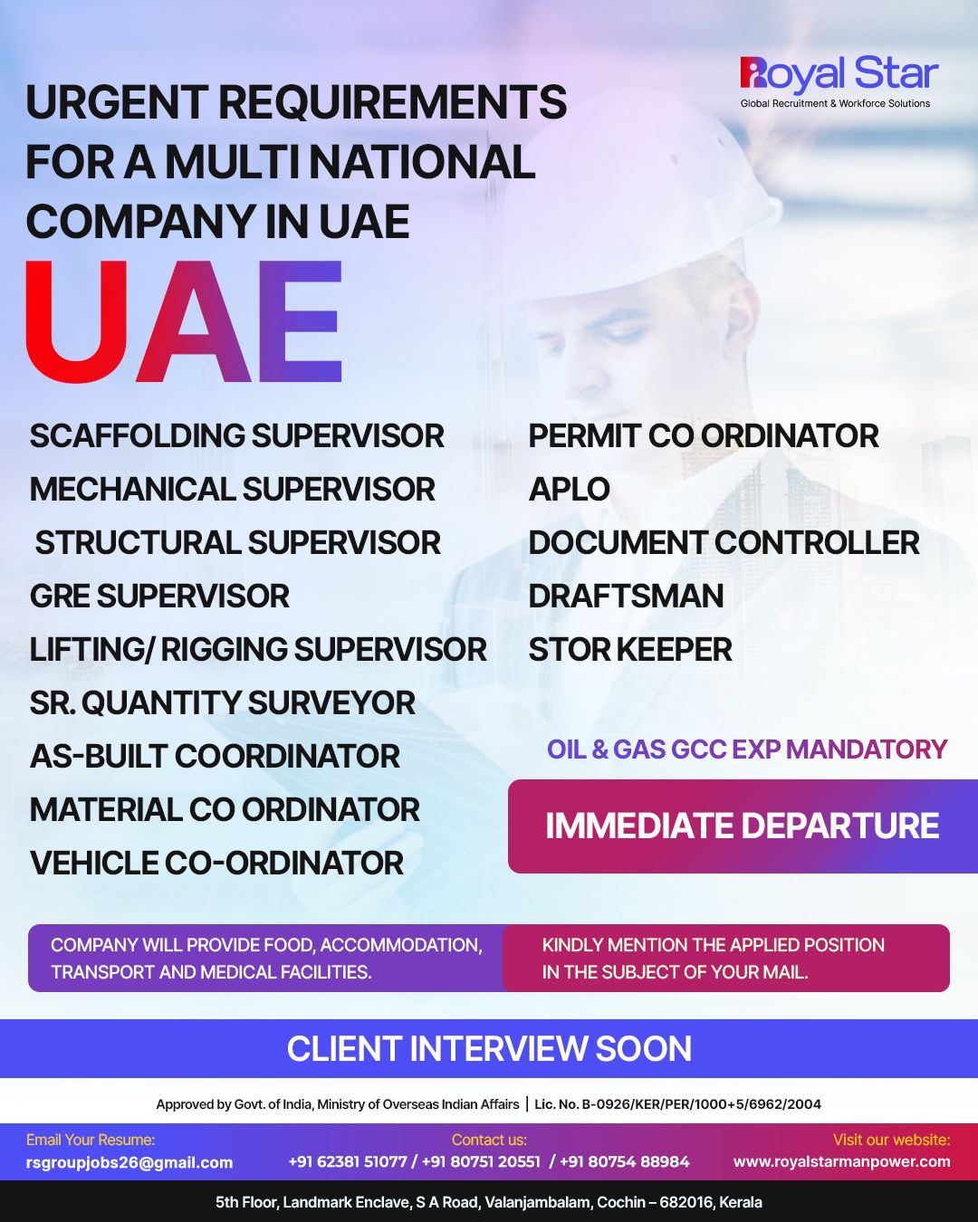 PROJECT MANAGER - CONSTRUCTION MANAGER - ENGINEERING MANAGER - PROJECT CONTROL MANAGER - CONSTRUCTION SUPERINTENDENT (CIVIL)  (MECHANICAL) — ROYAL STAR, UNITED ARAB EMIRATES  - ABIU DHABI, UNITED ARAB EMIRATES  - ABIU DHABI