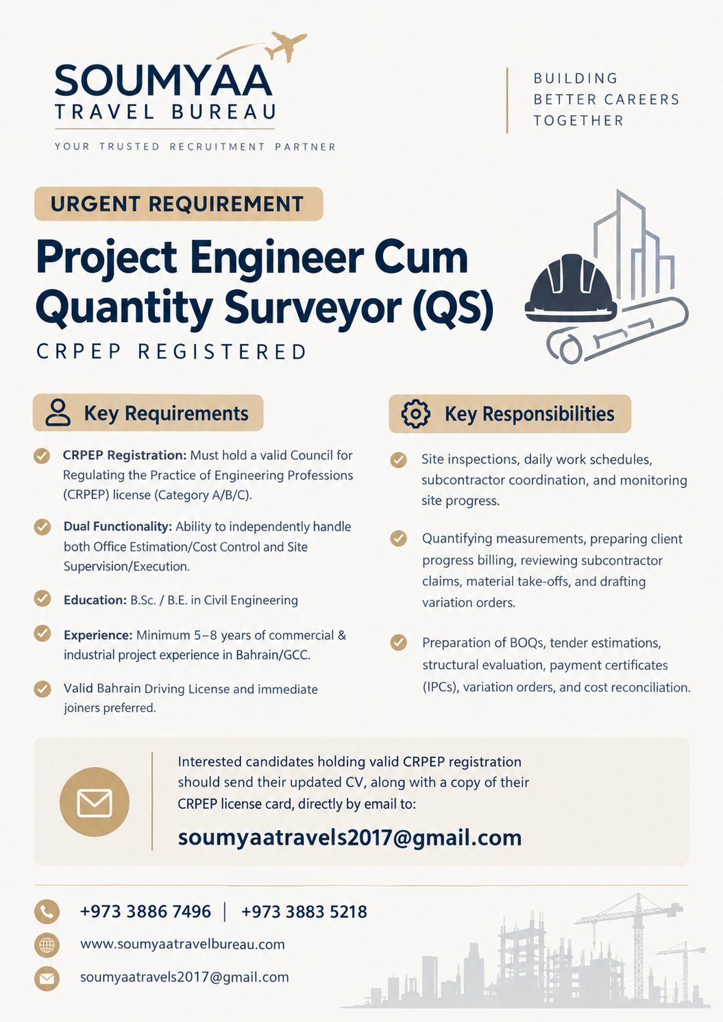 Project Engineer Cum Quantity Surveyor (QS)