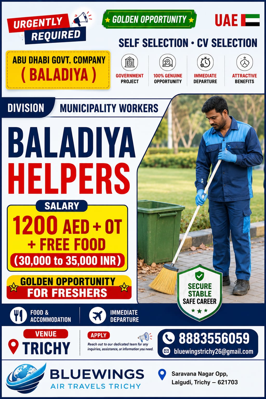 UAE Government Municipality (Baladiya) Helper Jobs – Abu Dhabi — BlueWings Air Travels, UAE, UAE
