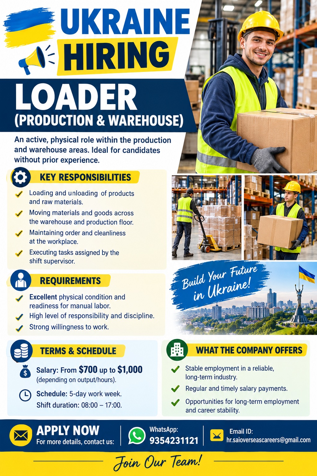 JOB OPPORTUNITY – LOADER | UKRAINE — Sai Overseas Careers, UKRAINE, UKRAINE