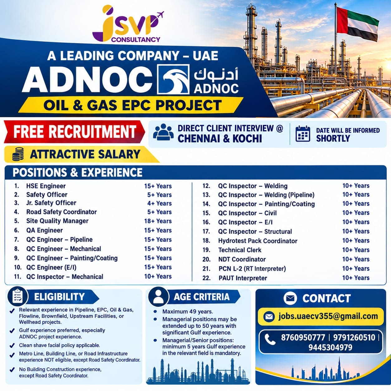 ADNOC Oil & Gas EPC Project - Multiple Positions HSE & QC