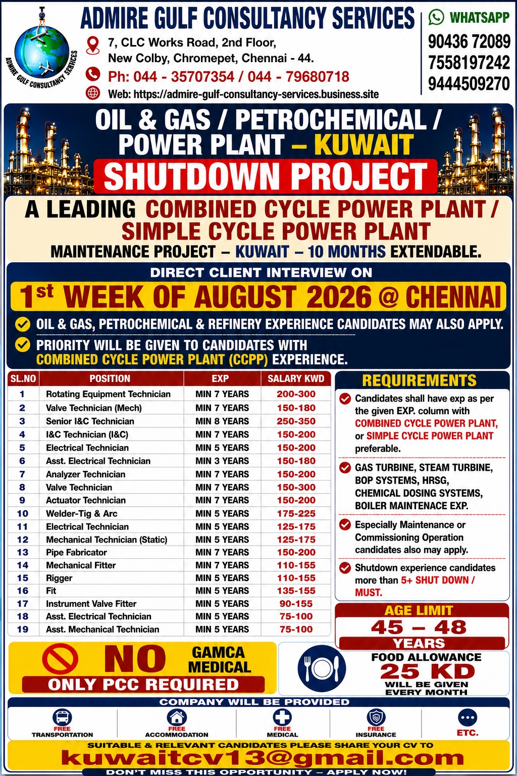 Oil & Gas / Petrochemical / Power Plant Shutdown Project - Kuwait — admire gulf consultancy services, Kuwait