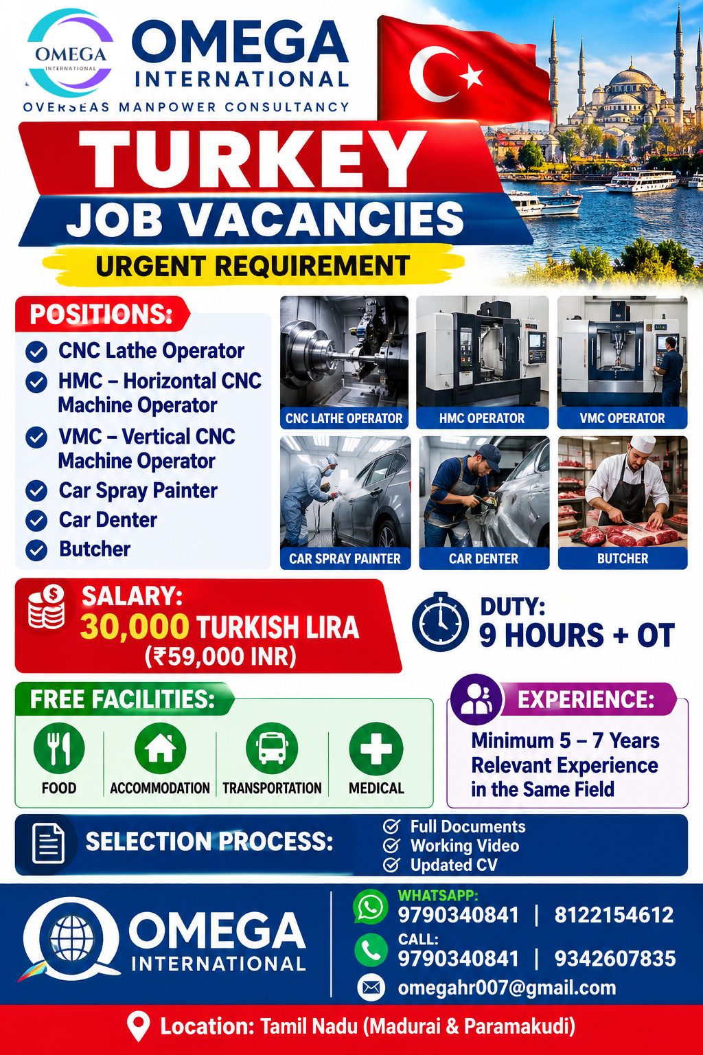 Turkey Job Vacancies - Urgent Requirement — OMEGA INTERNATIONAL HR SOLUTIONS, Turkey, Turkey