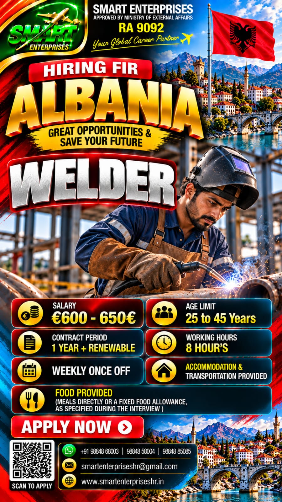 WELDER ALBANIA — smartenterpriseshr@gmail.com, ALBANIA