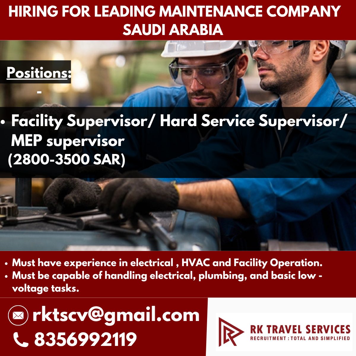 Hiring for Leading Maintenance Company — RK Travel Services, Saudi Arabia, Saudi Arabia