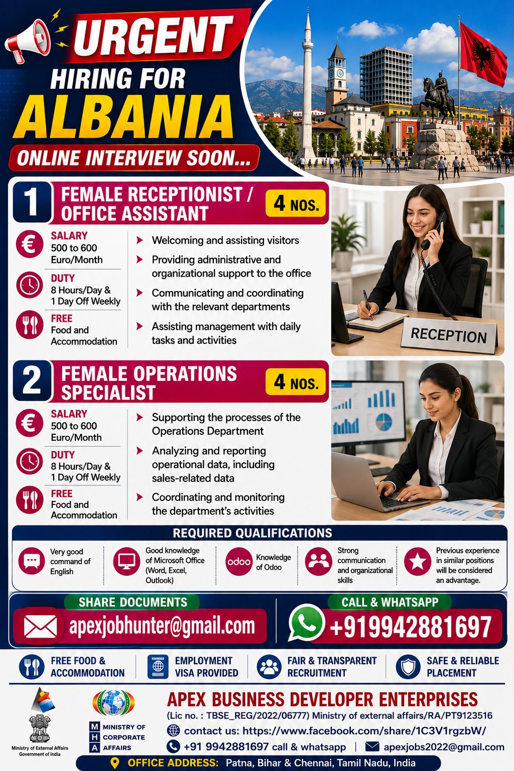 URGENT HIRING FOR ALBANIA