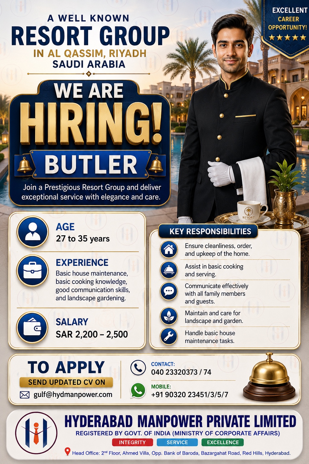 Hiring butler's for KSA