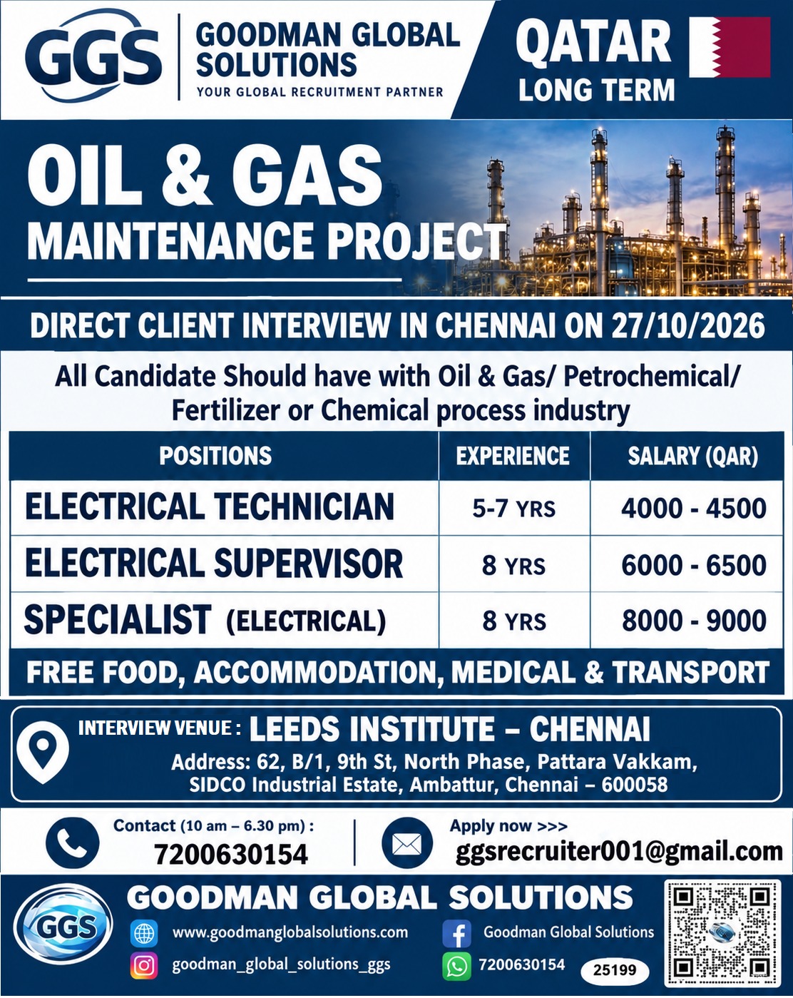 QATAR - ELECTRICAL (INTERVIEW @ 27/2026) — GOODMAN GLOBAL SOLUTIONS, QATAR