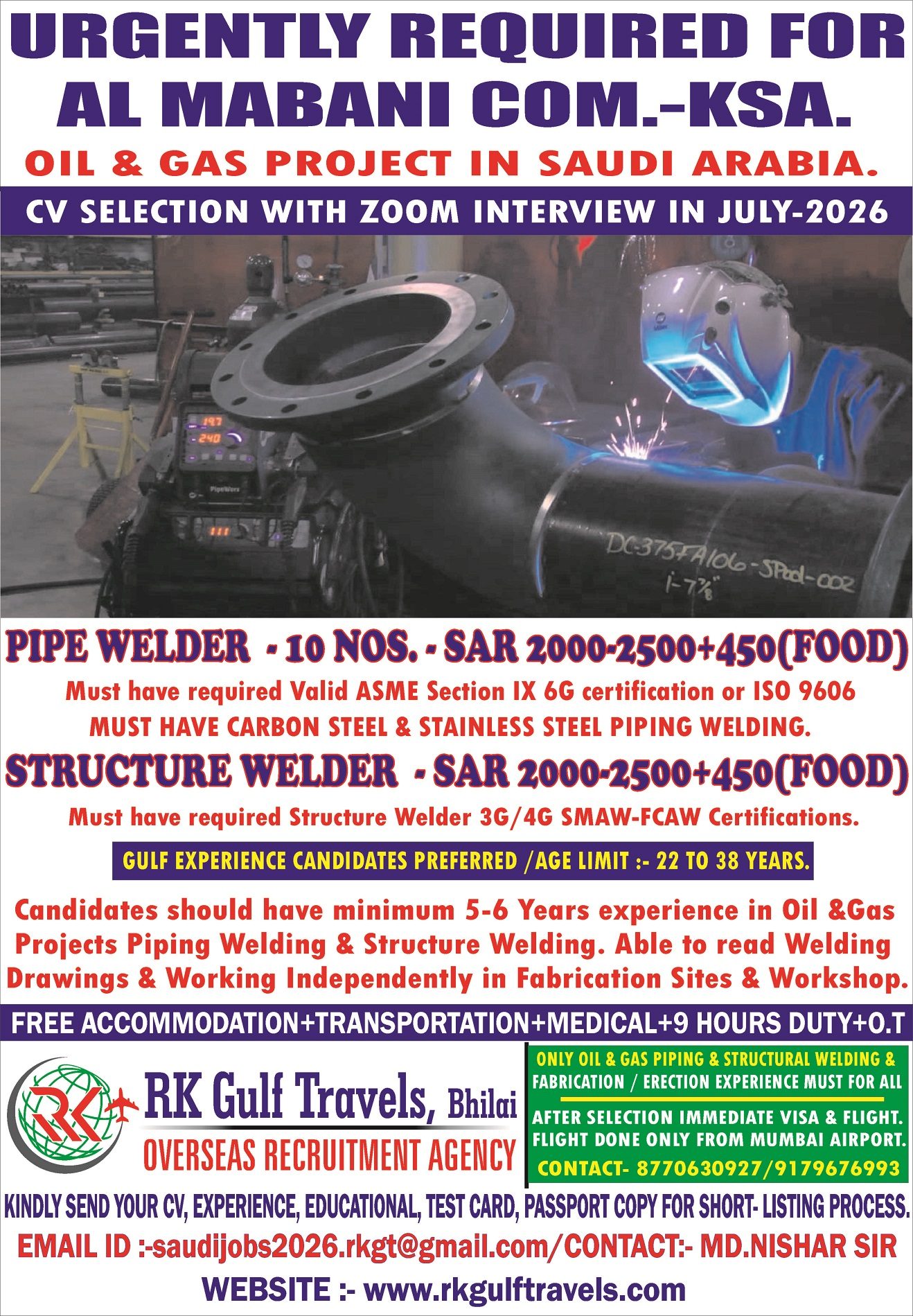 HIRING FOR AL MABANI COMPANY – SAUDI ARABIA. — RK GULF TRAVELS,BHILAI, SAUDI ARABIA, SAUDI ARABIA